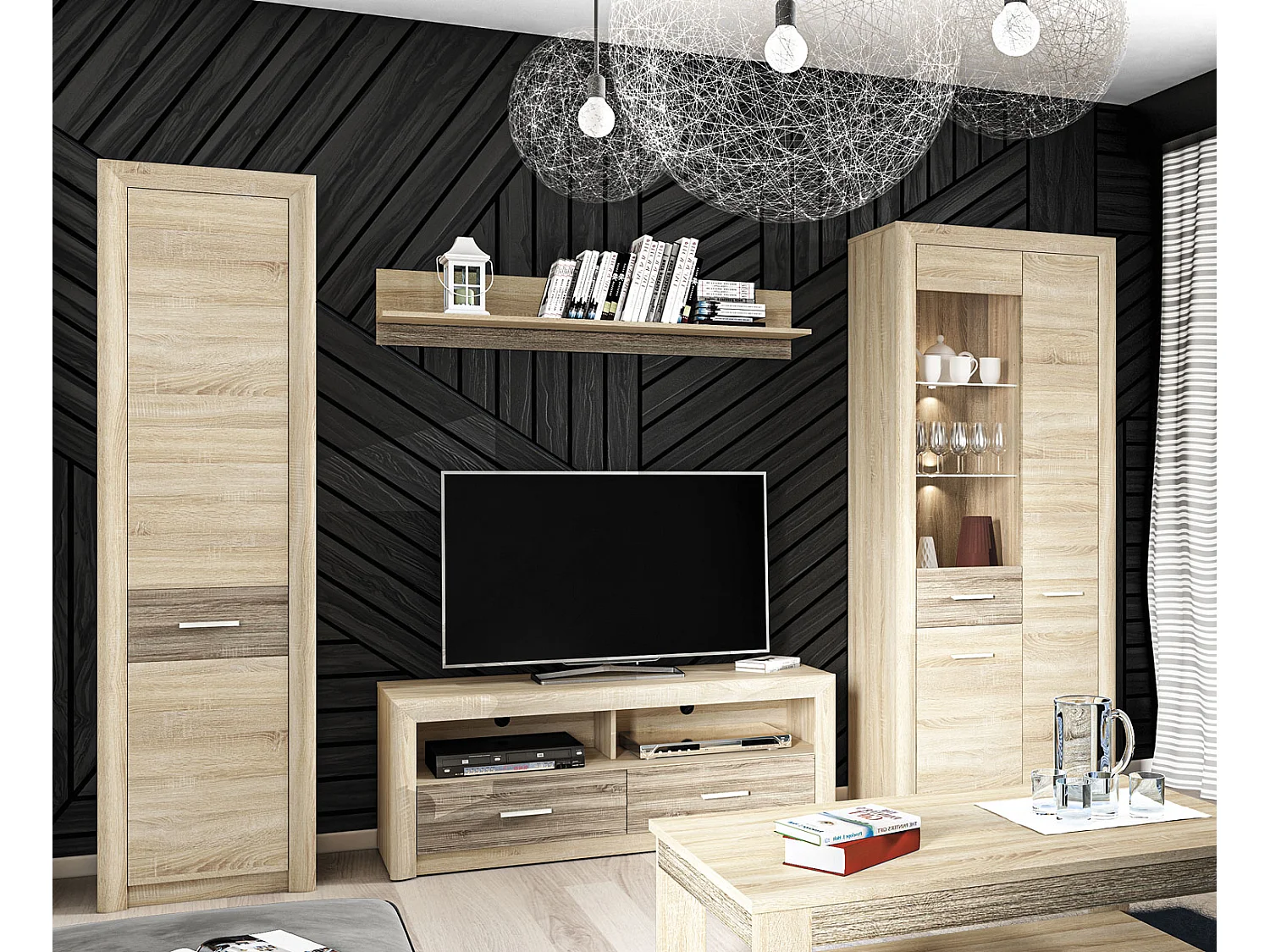 WOHNWAND Castel Sonoma Eiche hell / Sonoma Eiche Trüffel 4-teilig