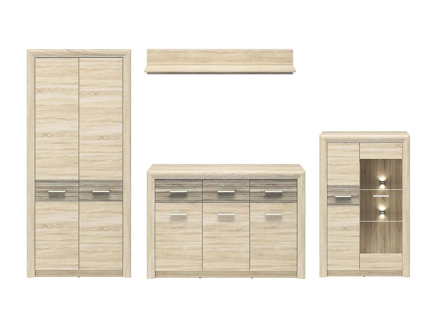 WOHNWAND Castel Sonoma Eiche hell / Sonoma Eiche Trüffel 4-teilig