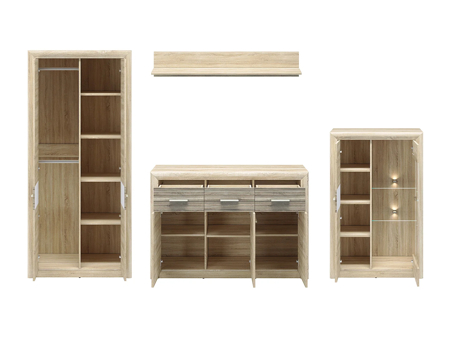 WOHNWAND Castel Sonoma Eiche hell / Sonoma Eiche Trüffel 4-teilig