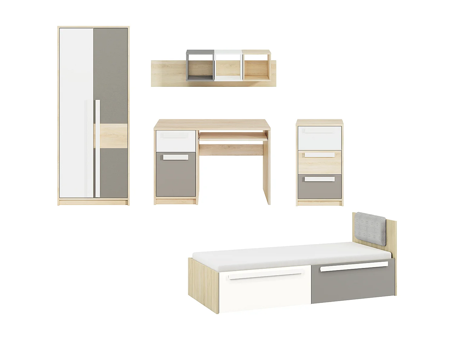 KINDERZIMMER-SET Drop Fjord Buche / weiß / grau 5-teilig