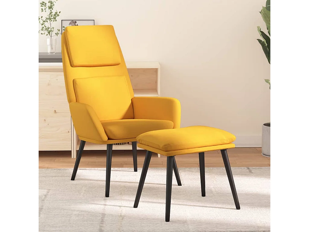 Chaise de détente et repose-pied Jaune moutarde Tissu
