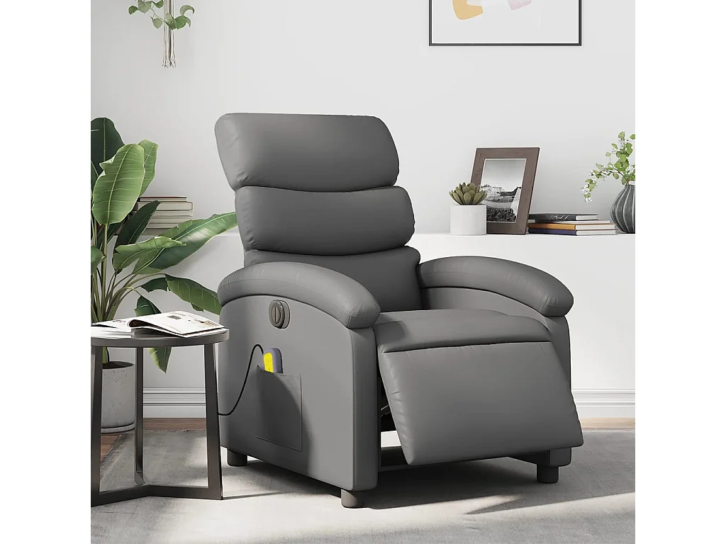 Fauteuil de massage inclinable électrique gris similicuir