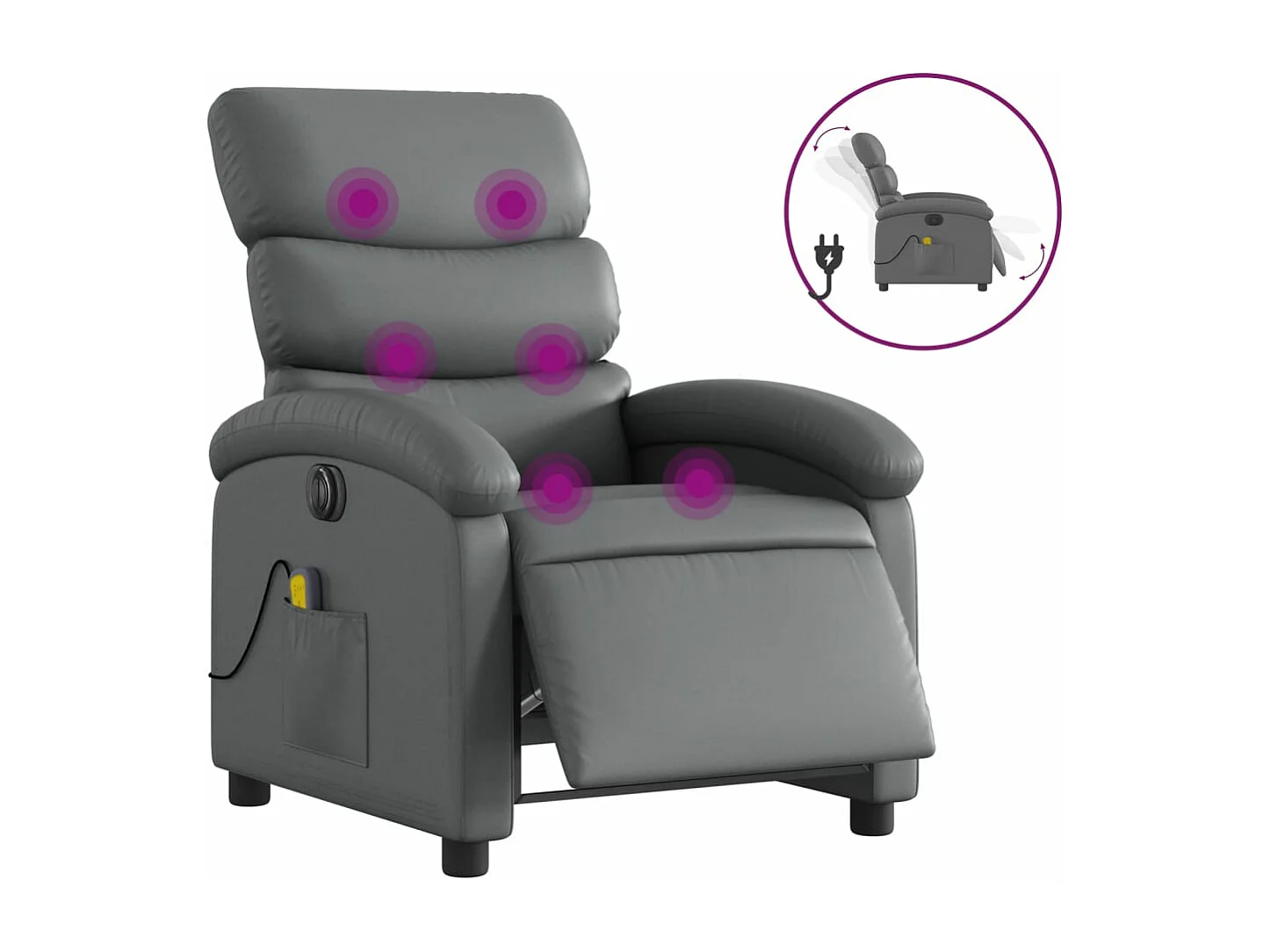 Fauteuil de massage inclinable électrique gris similicuir