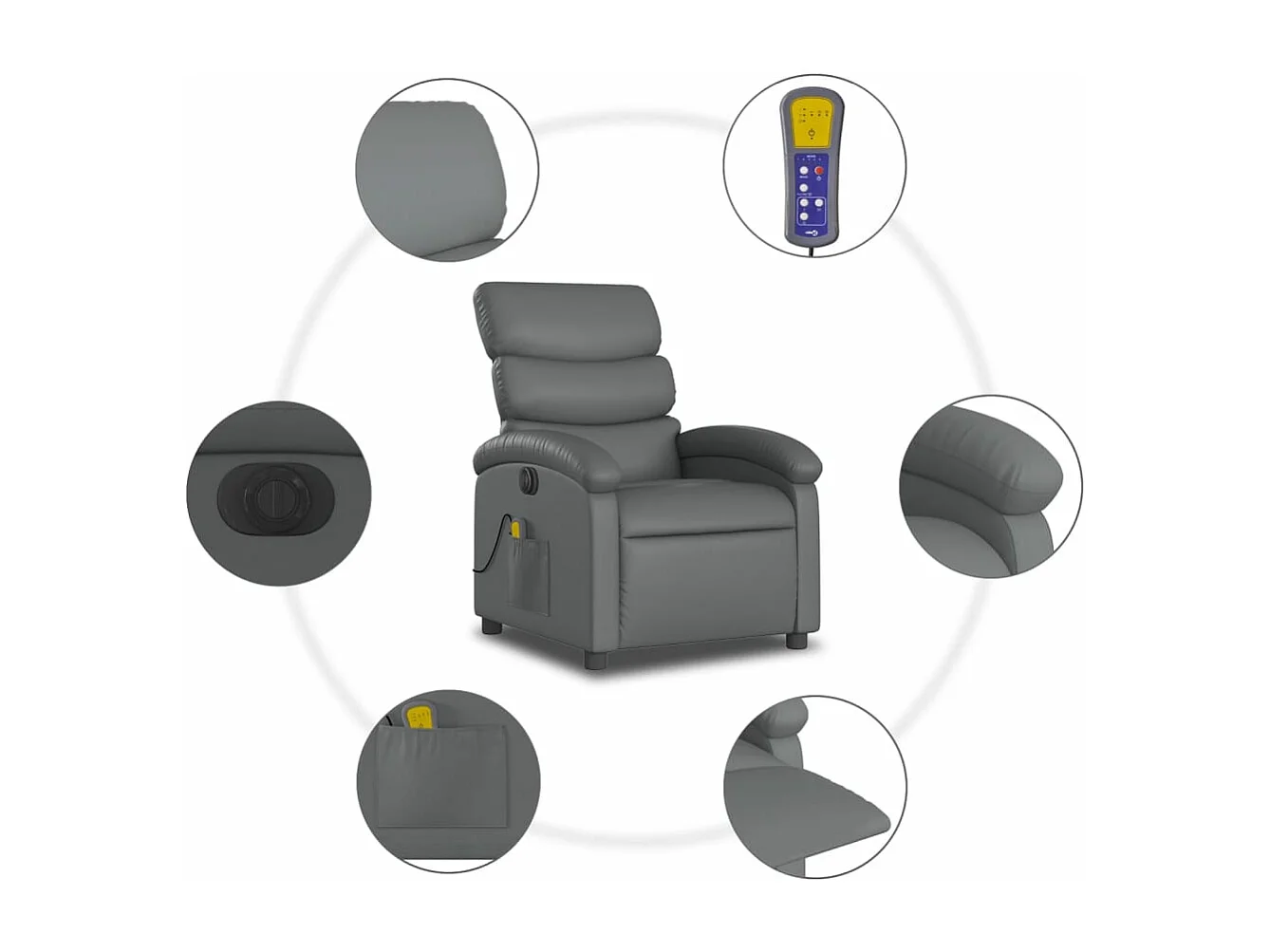 Fauteuil de massage inclinable électrique gris similicuir