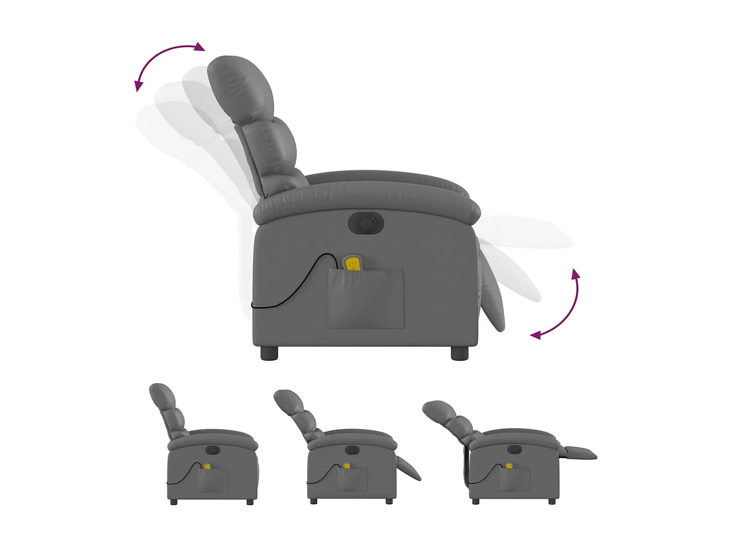 Sillón de masaje reclinable eléctrico cuero sintético gris