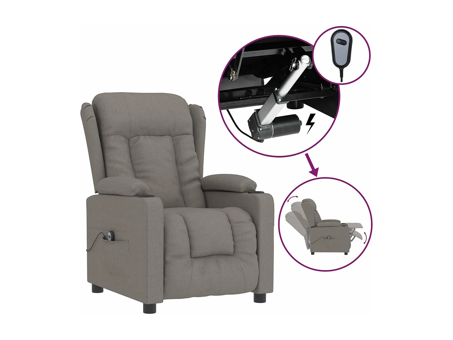 Sillón reclinable eléctrico tela gris taupé