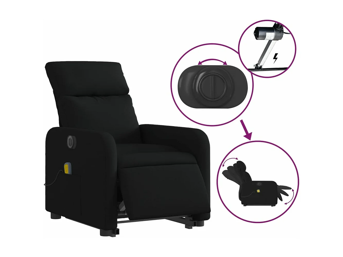 Fauteuil inclinable de massage électrique Noir Tissu