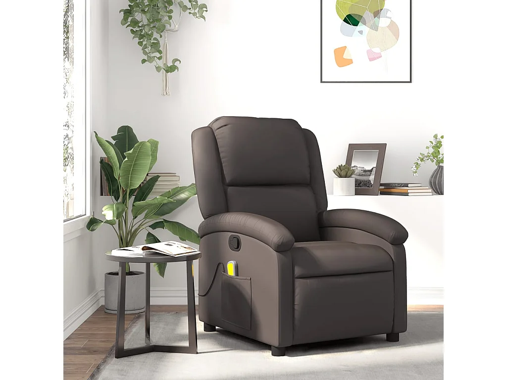 Fauteuil inclinable de massage marron foncé cuir véritable