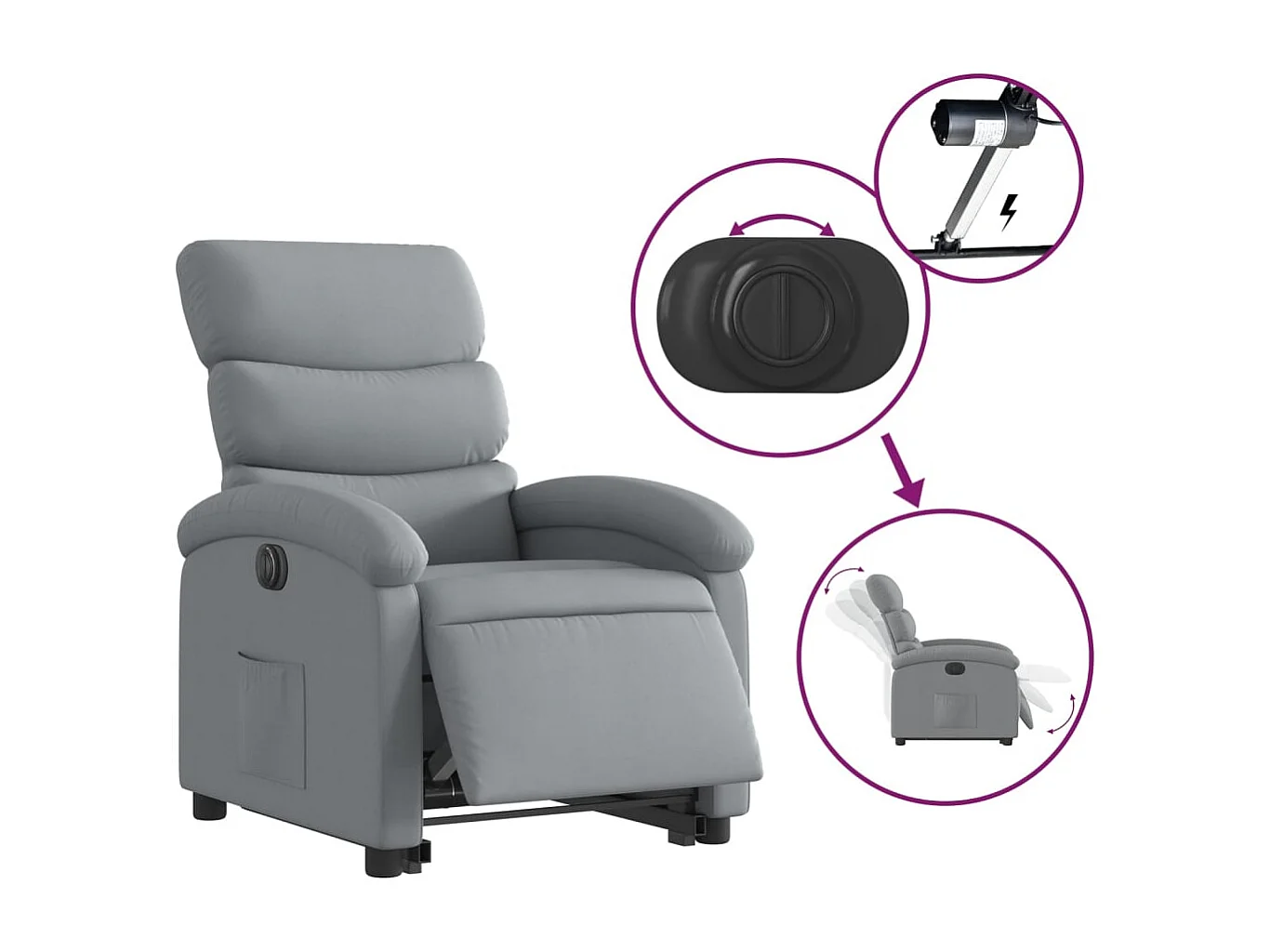 Fauteuil inclinable électrique gris clair tissu