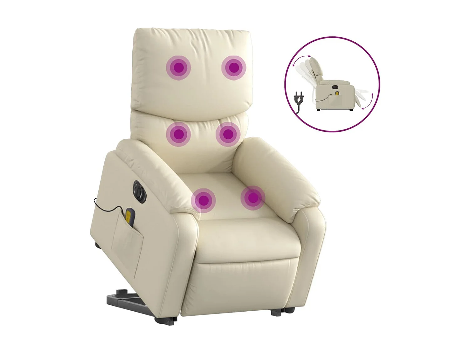 Sillón de masaje elevable eléctrico cuero sintético crema