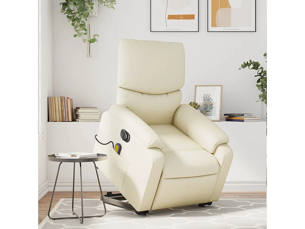 Fauteuil inclinable de massage électrique crème similicuir