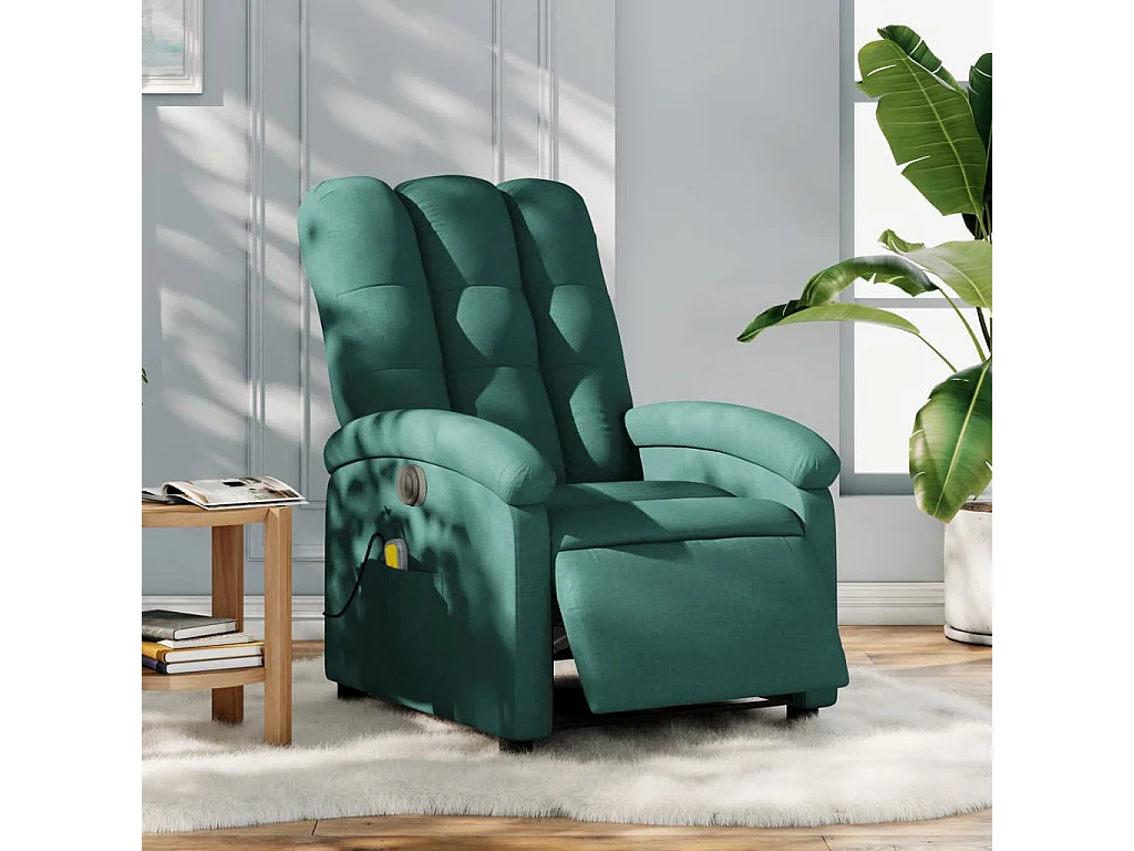 Fauteuil de massage inclinable électrique Vert foncé Tissu
