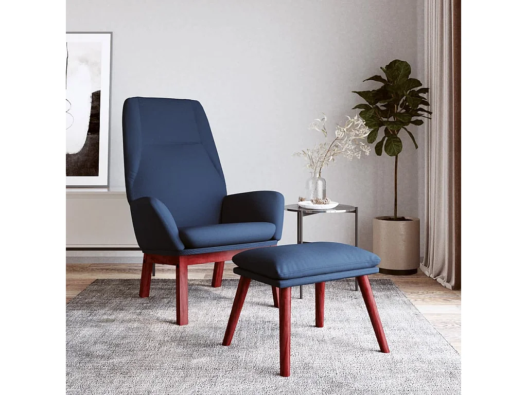 Cadeira de descanso com banco p/ pés tecido azul