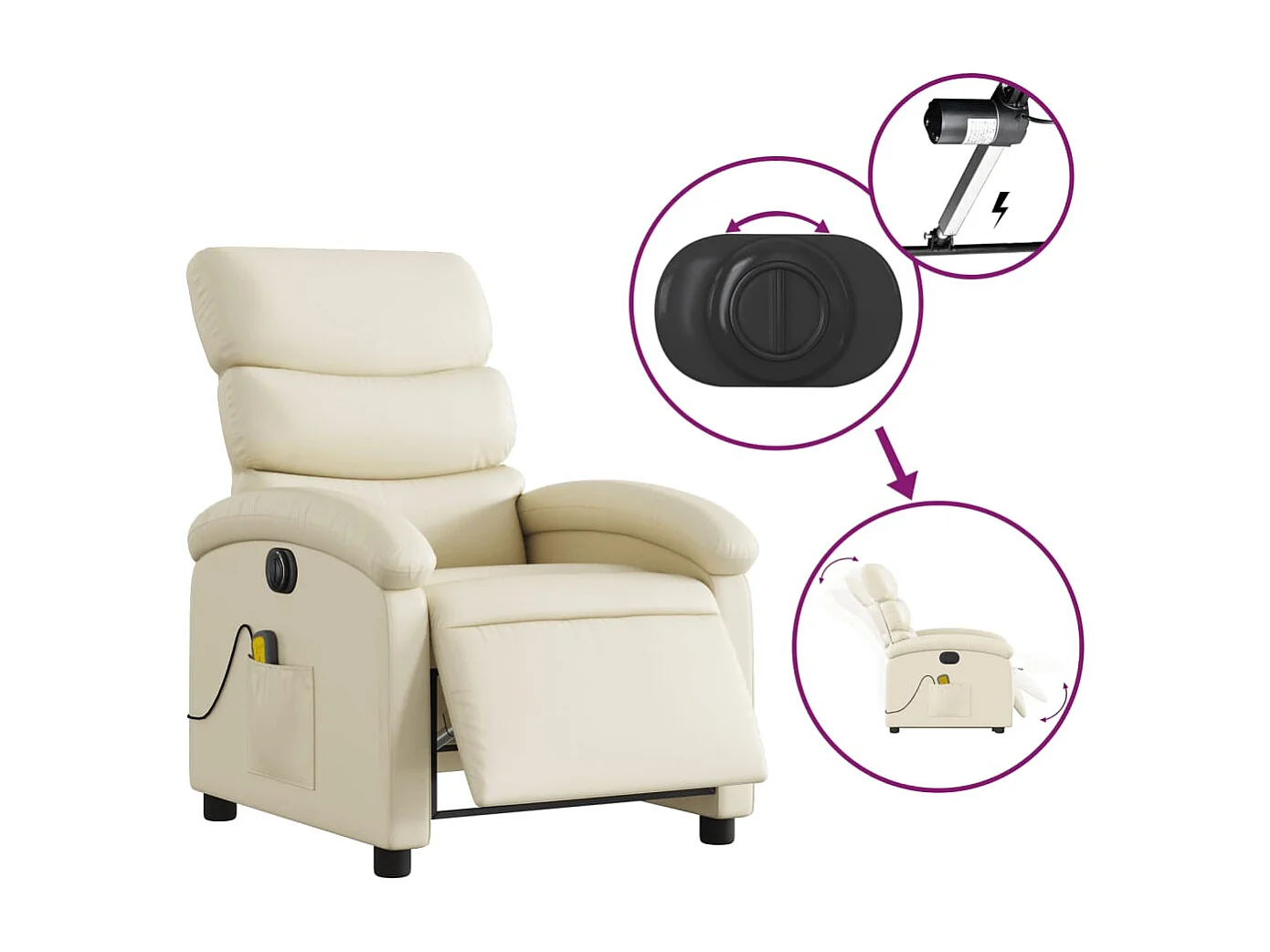 Fauteuil de massage inclinable électrique crème similicuir