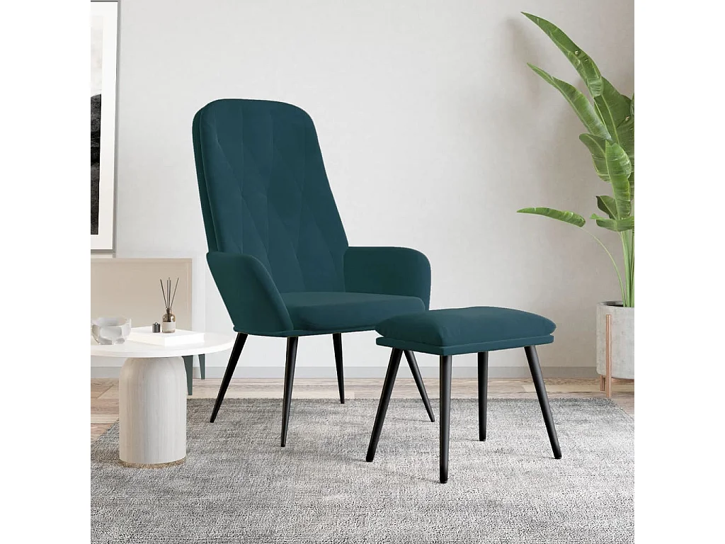 Chaise de relaxation avec repose-pied Bleu Velours