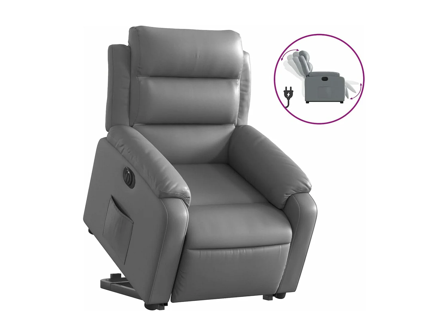 Sillón reclinable elevable eléctrico de cuero sintético gris