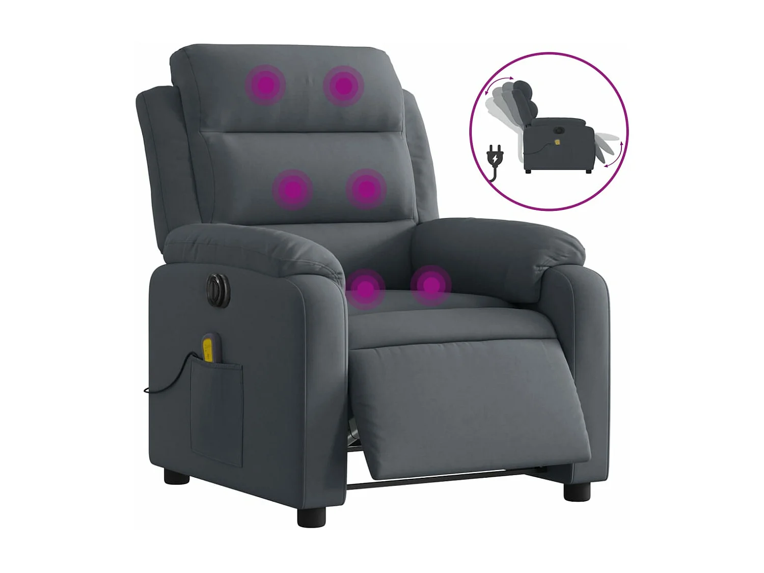 Fauteuil inclinable de massage électrique gris foncé velours