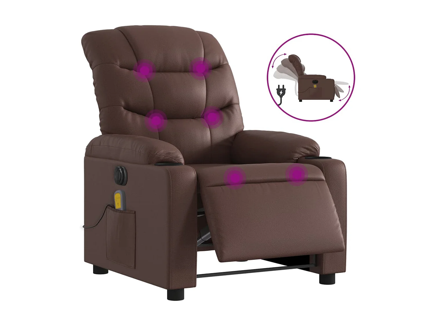 Fauteuil de massage inclinable électrique marron similicuir