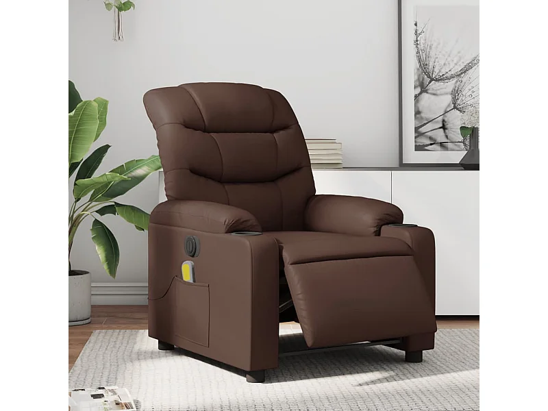 Fauteuil de massage inclinable électrique marron similicuir