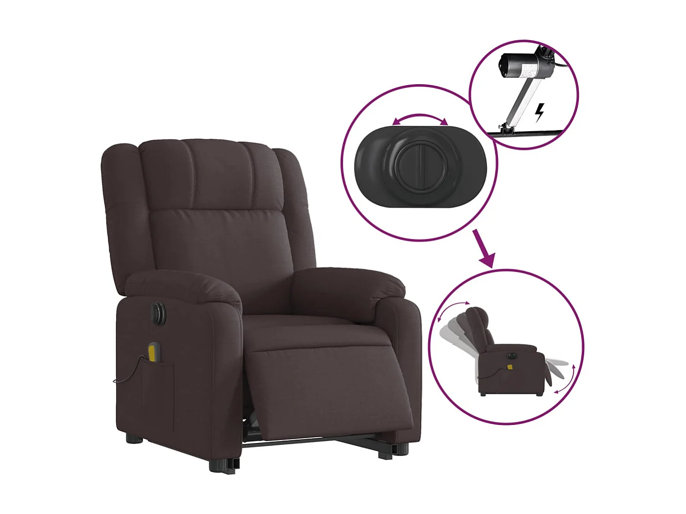 Fauteuil inclinable de massage électrique Marron foncé Tissu