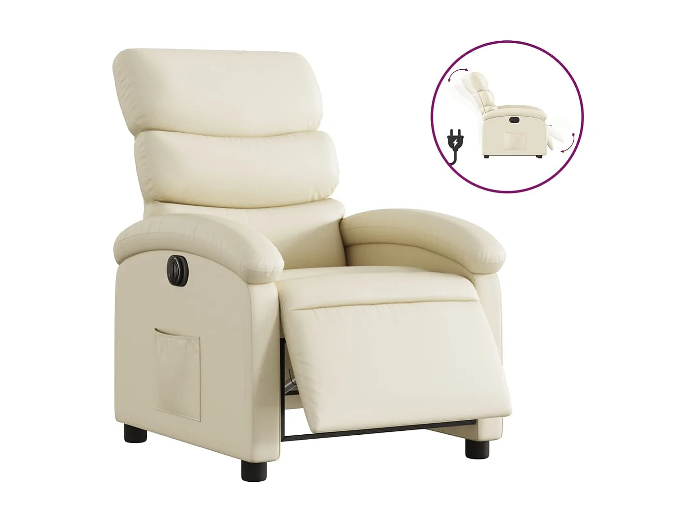 Poltrona reclinável elétrica couro artificial cor creme