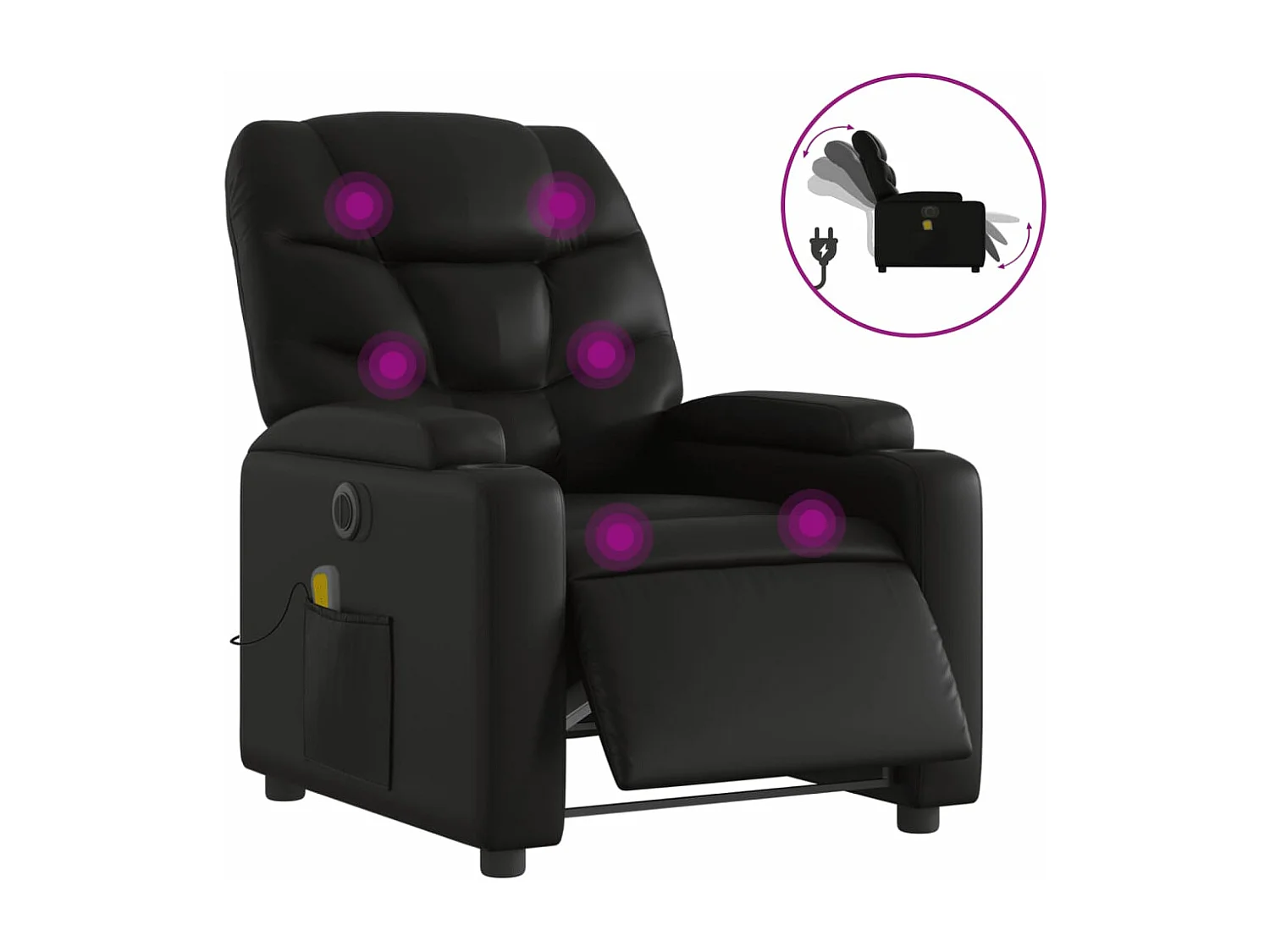 Fauteuil de massage inclinable électrique noir similicuir
