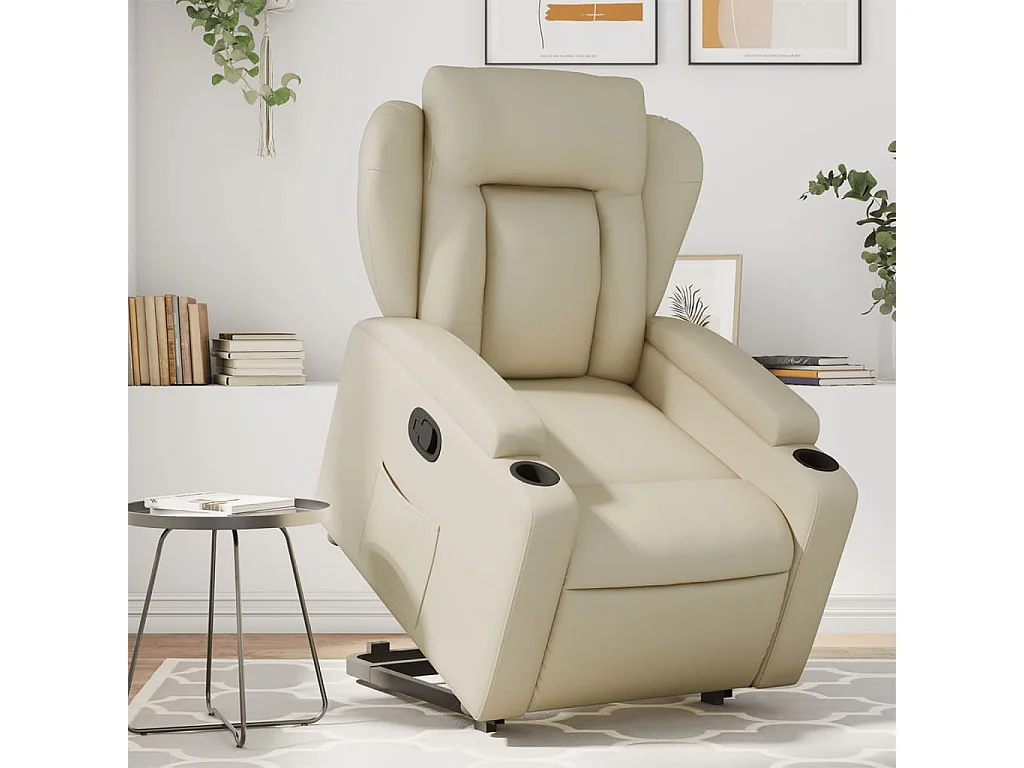 Sillón reclinable elevable cuero artificial color crema
