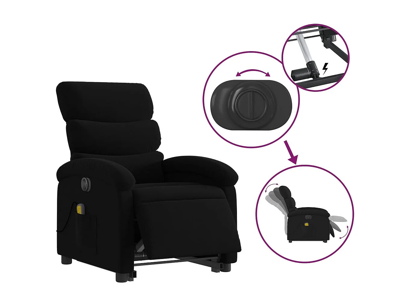 Fauteuil inclinable de massage électrique Noir Tissu
