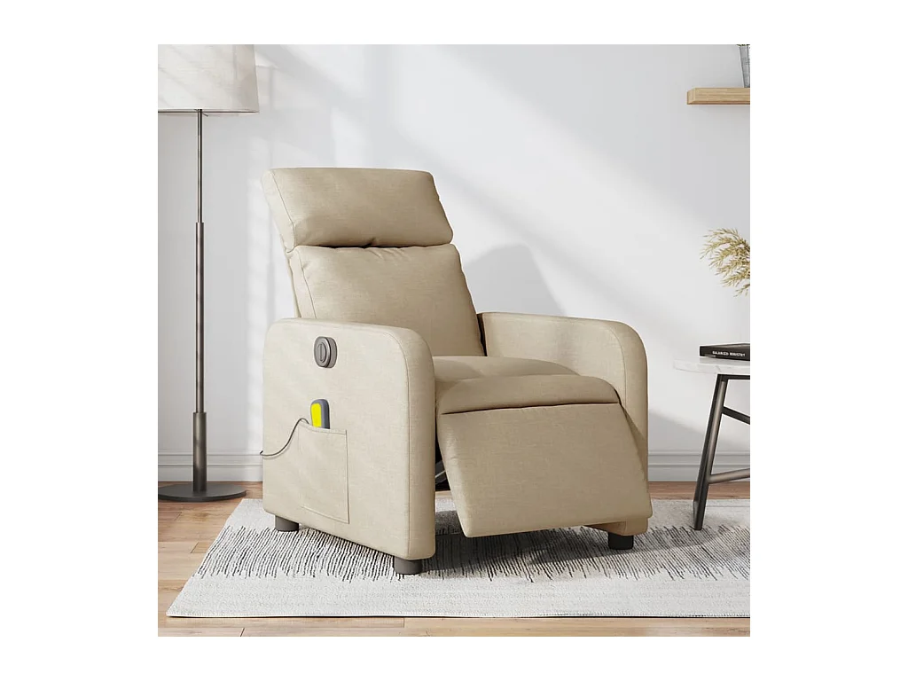 Fauteuil inclinable de massage électrique crème tissu