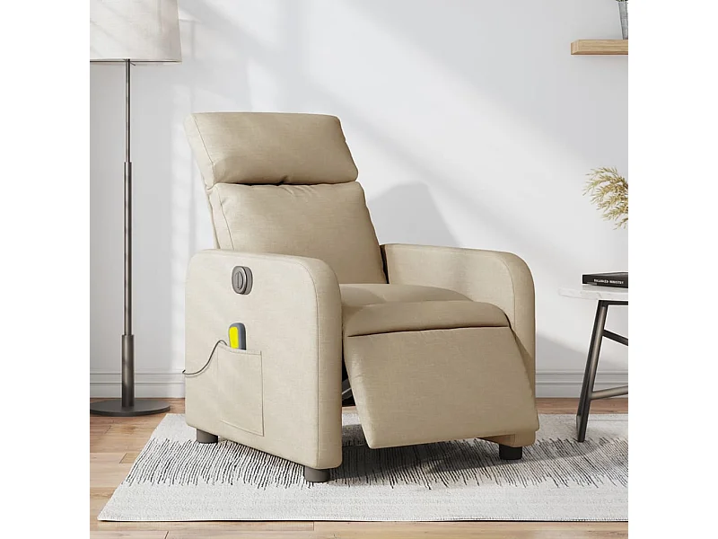 Fauteuil inclinable de massage électrique crème tissu