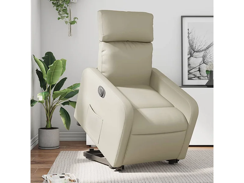 Sillón reclinable elevable eléctrico de cuero sintético crema