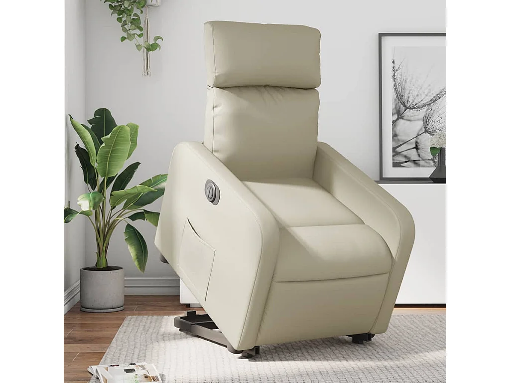 Fauteuil inclinable électrique crème similicuir