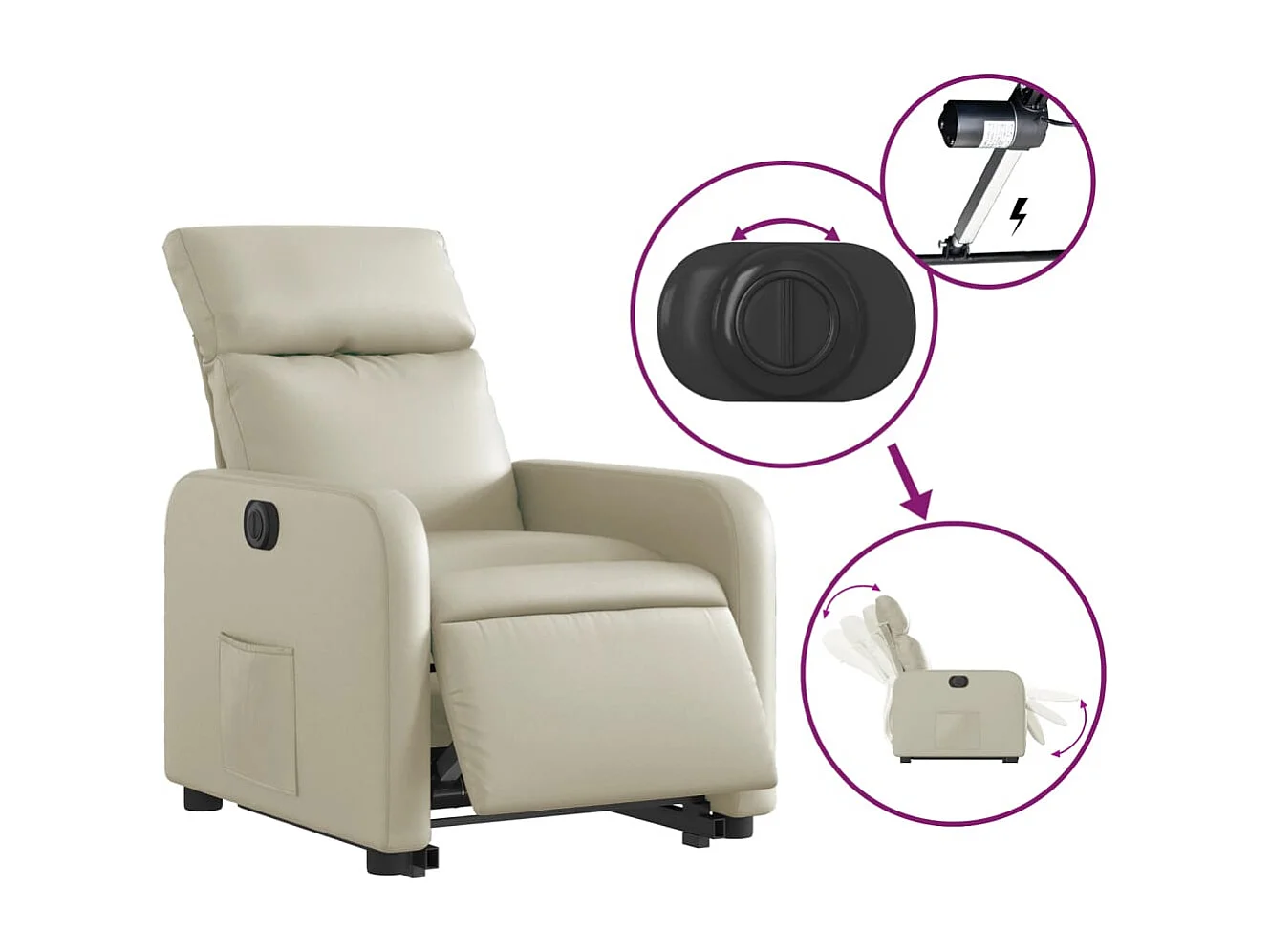 Fauteuil inclinable électrique crème similicuir