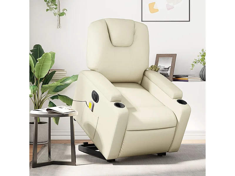 Fauteuil inclinable de massage électrique crème similicuir