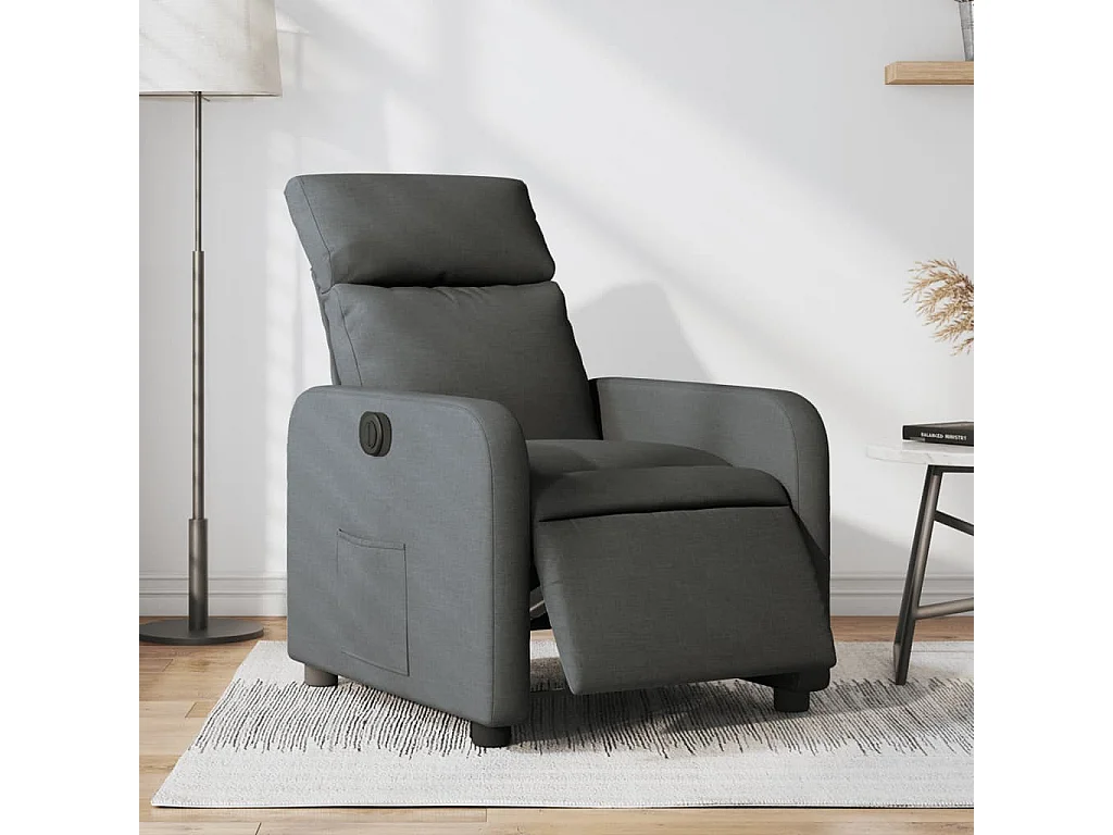 Sillón reclinable eléctrico de tela gris oscuro
