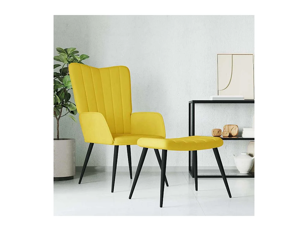 Poltrona Relax con Sgabello Giallo Senape in Velluto