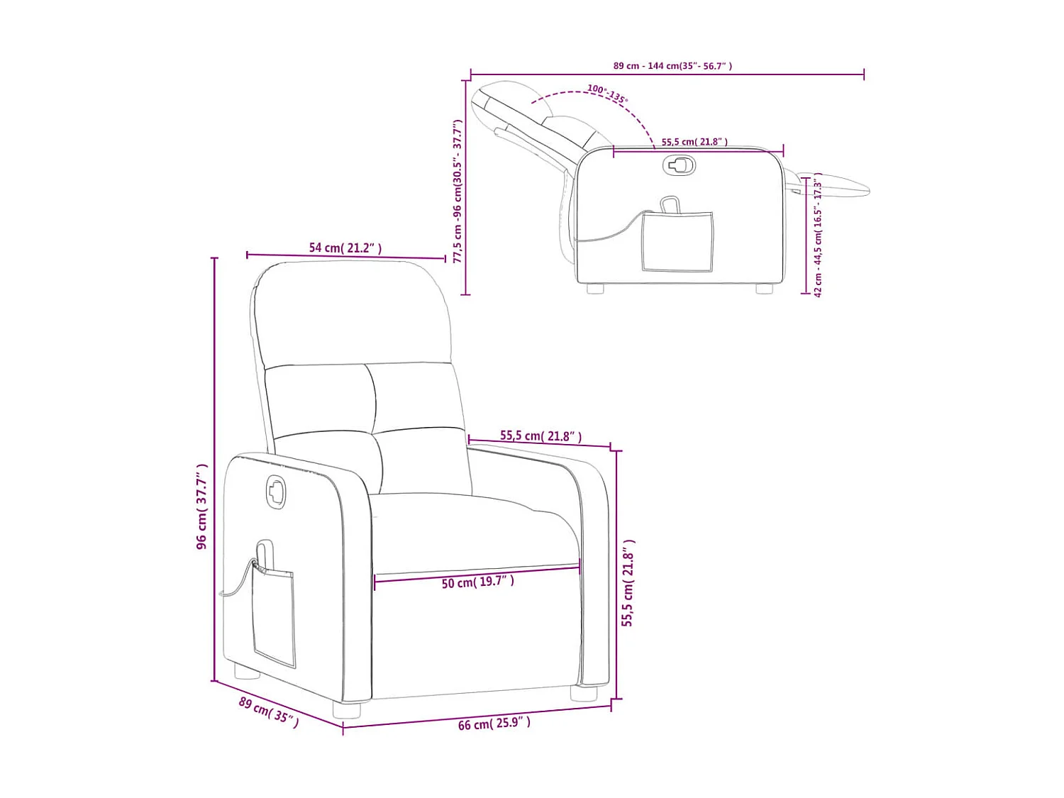 Sillón reclinable de masaje de tela negro