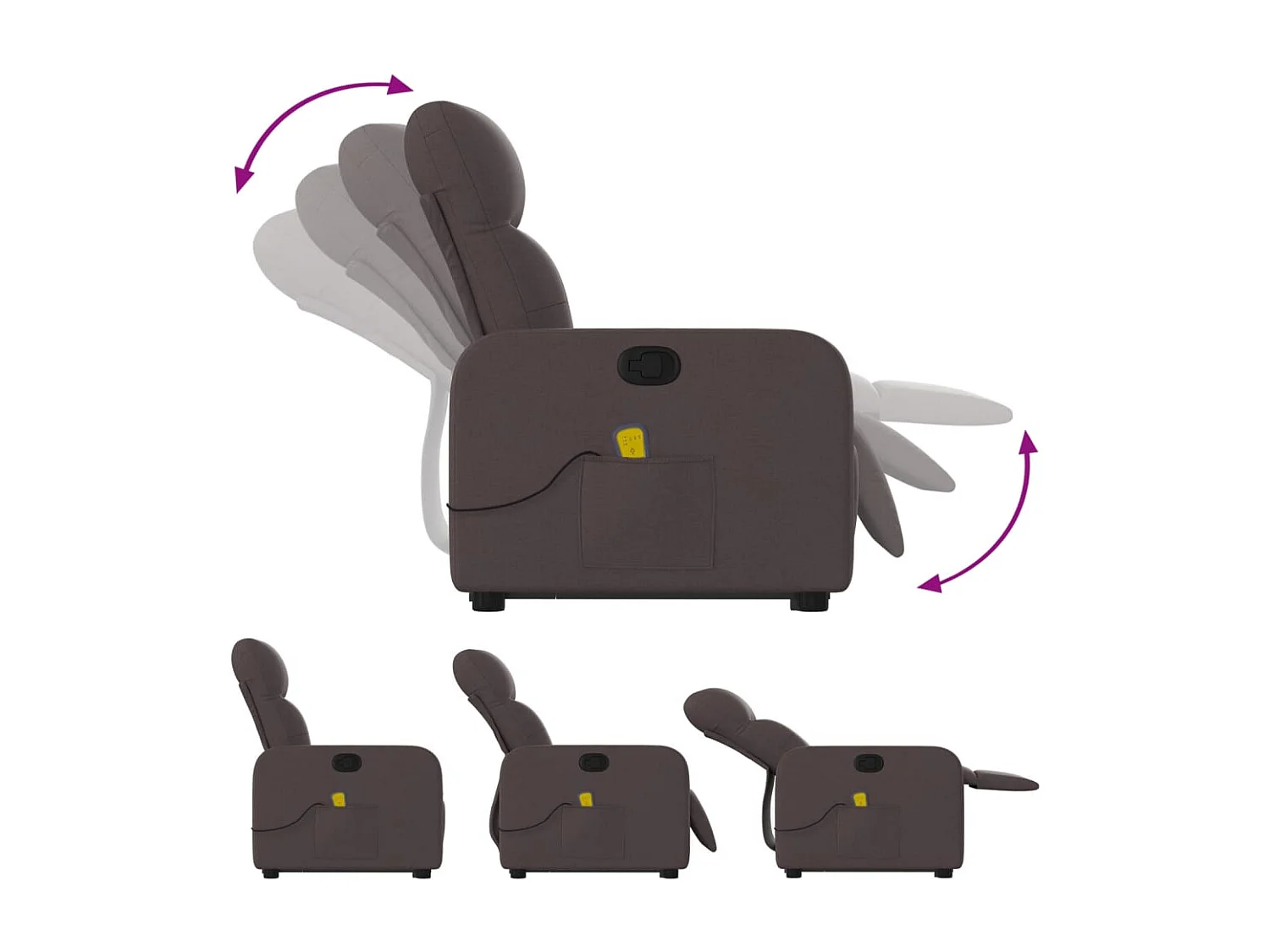 Poltrona Alzapersona Massaggi Reclinabile Marrone Scuro Tessuto