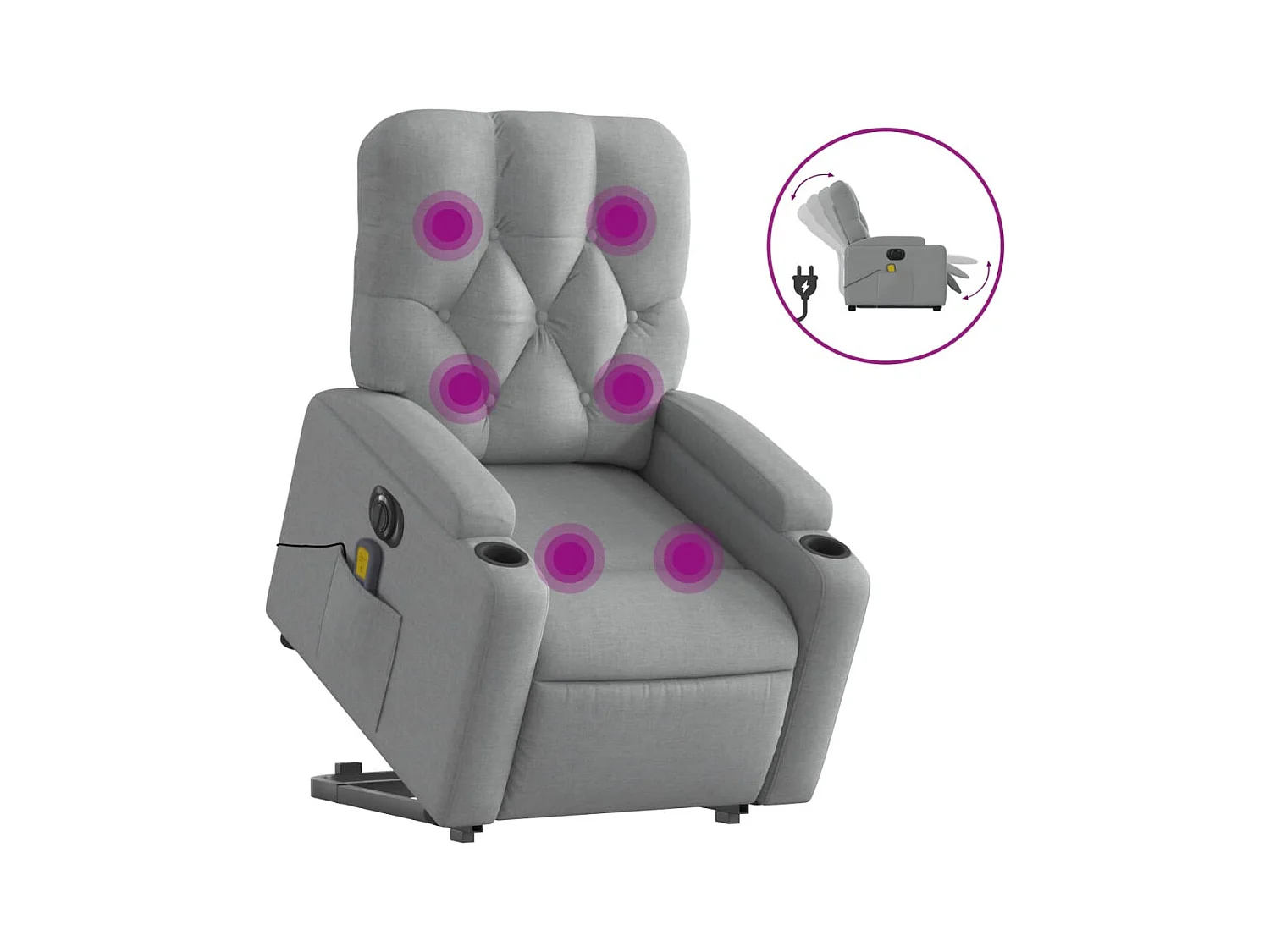 Fauteuil inclinable de massage électrique Gris clair Tissu