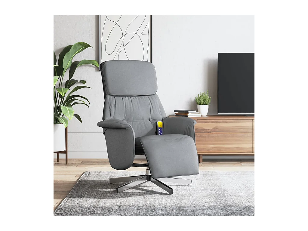 Fauteuil inclinable de massage et repose-pieds gris clair tissu