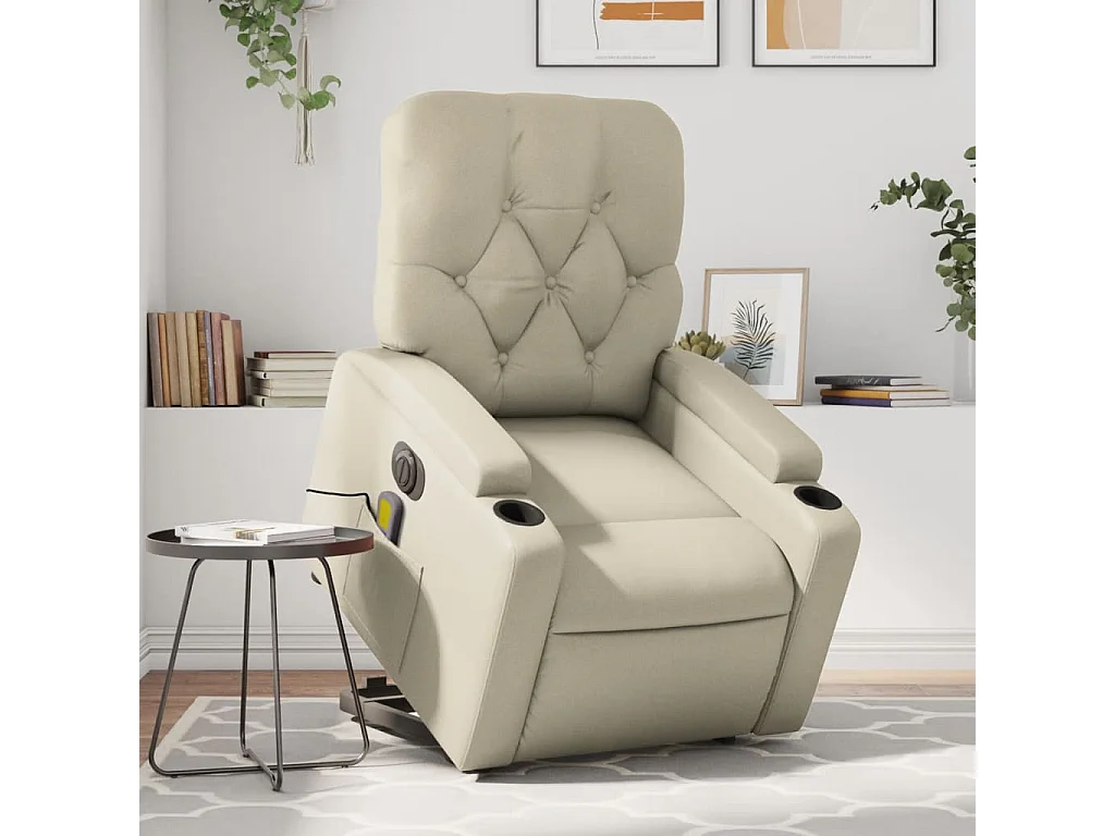 Fauteuil inclinable de massage électrique crème similicuir