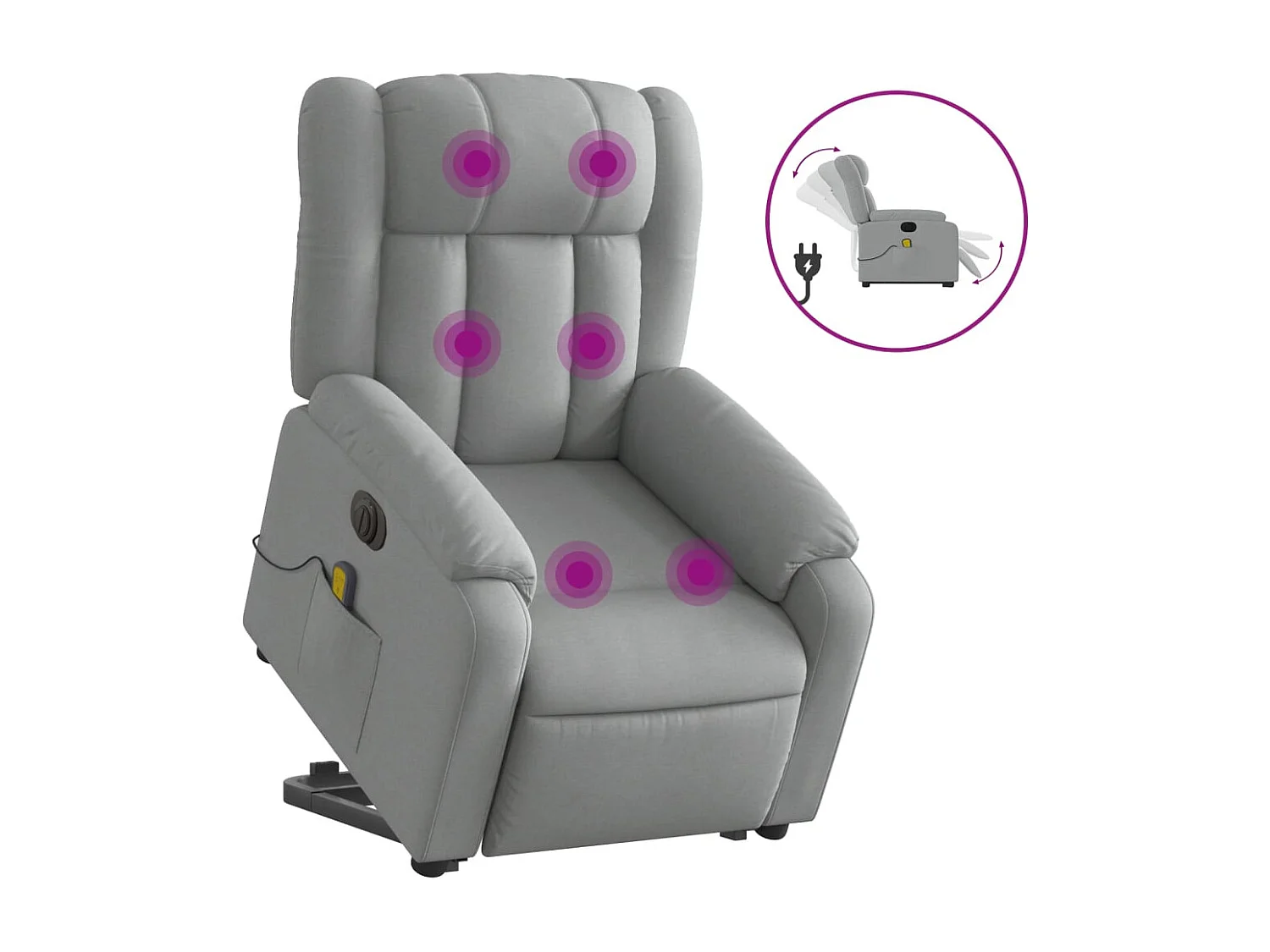 Sillón de masaje eléctrico reclinable elevable tela gris claro