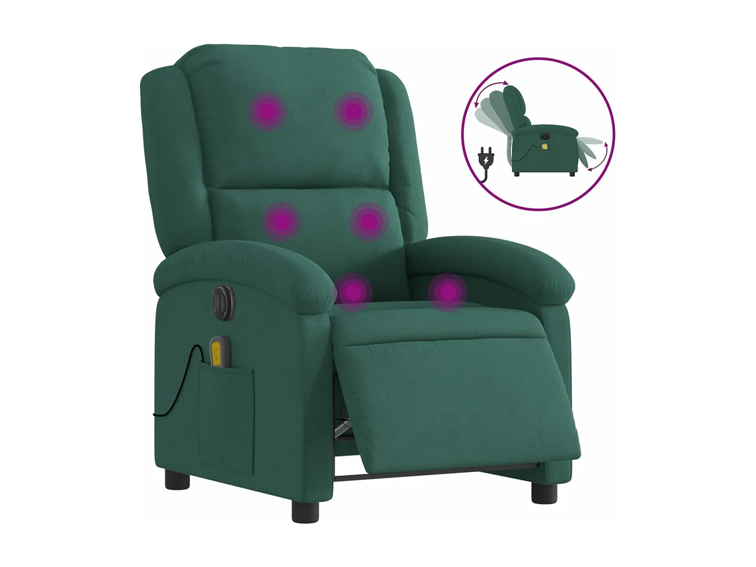 Fauteuil inclinable de massage électrique vert foncé velours