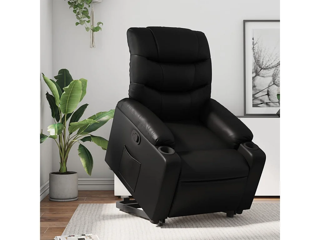 Sillón reclinable elevable cuero artificial negro