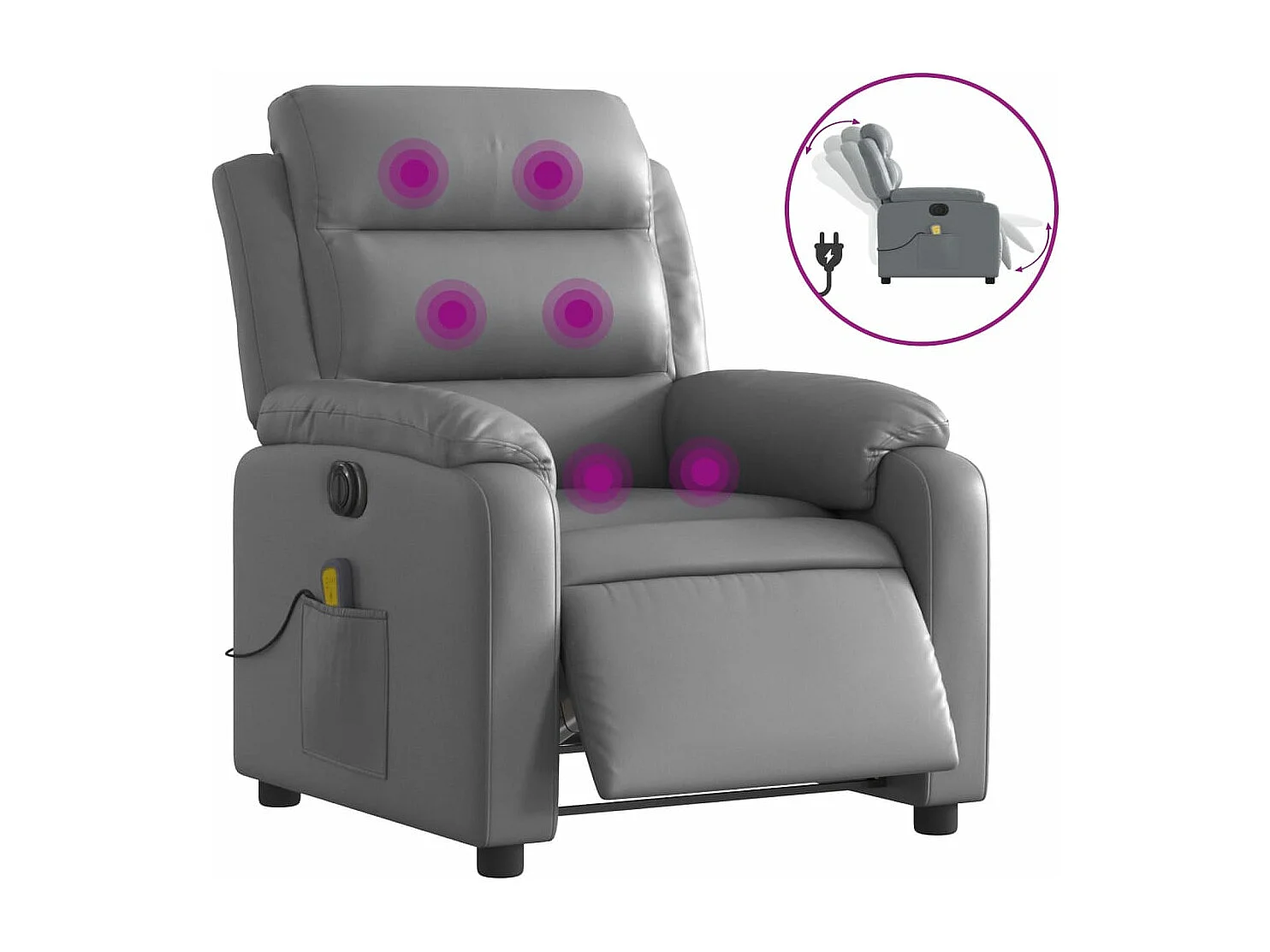 Sillón de masaje reclinable eléctrico cuero sintético gris
