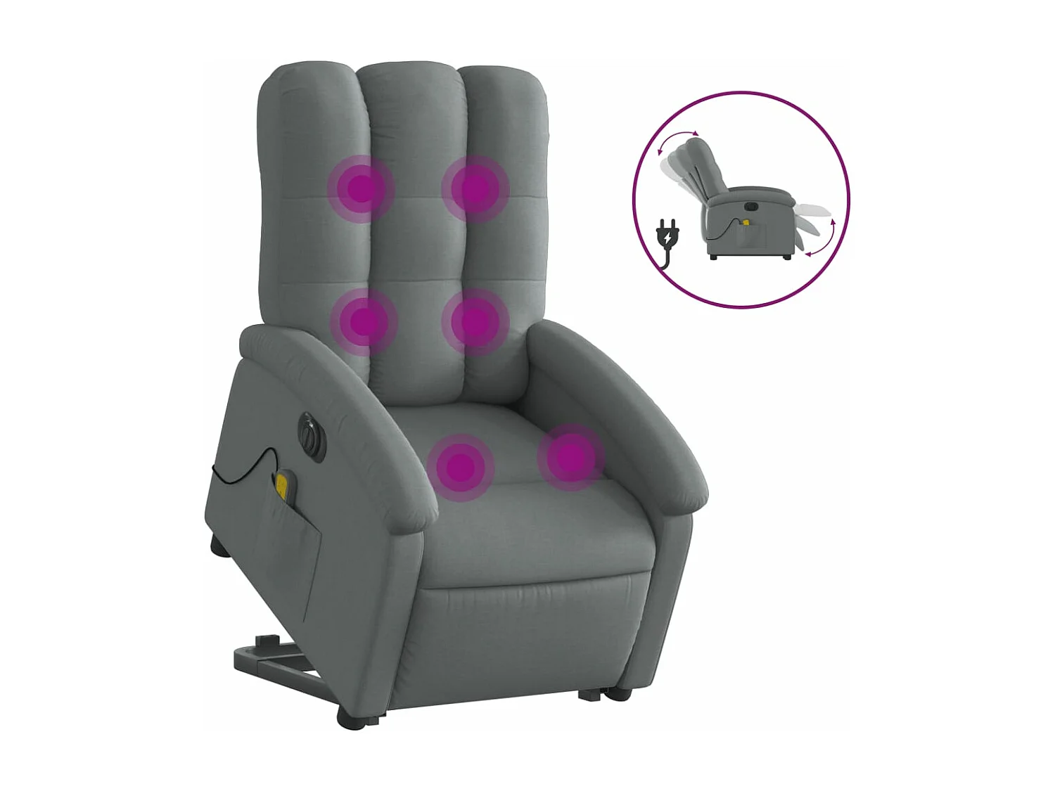 Sillón de masaje eléctrico reclinable elevable tela gris oscuro