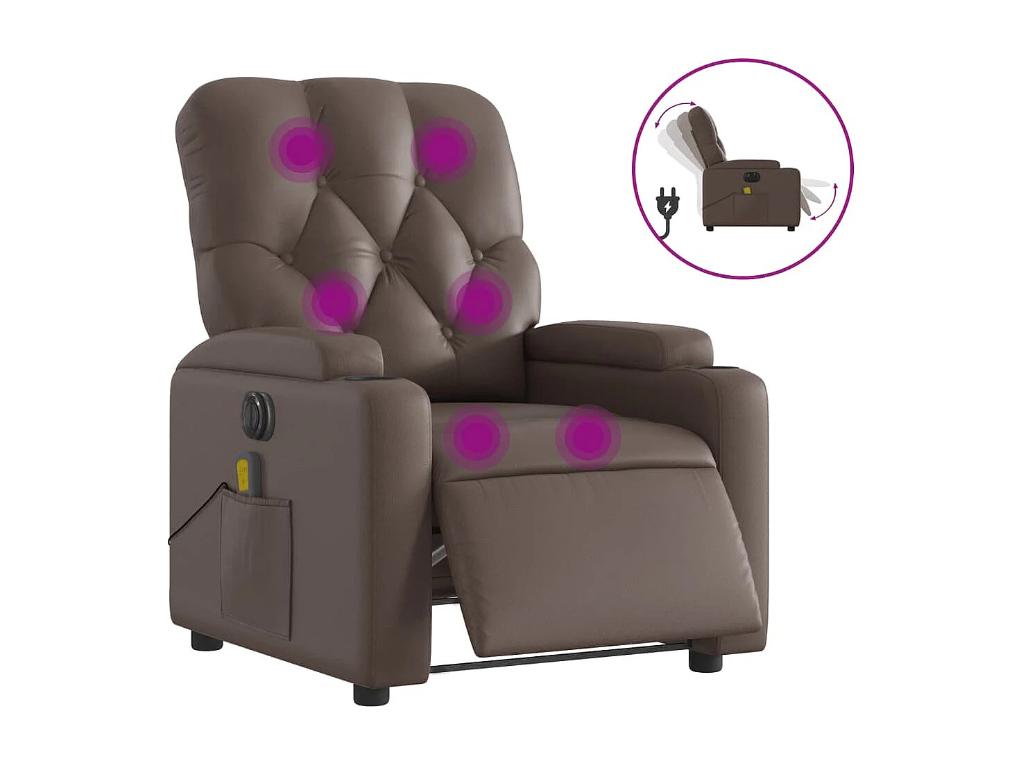 Fauteuil de massage inclinable électrique marron similicuir