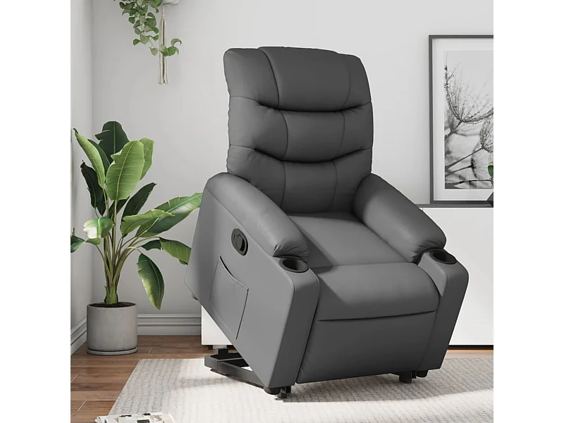 Sillón reclinable elevable cuero artificial gris