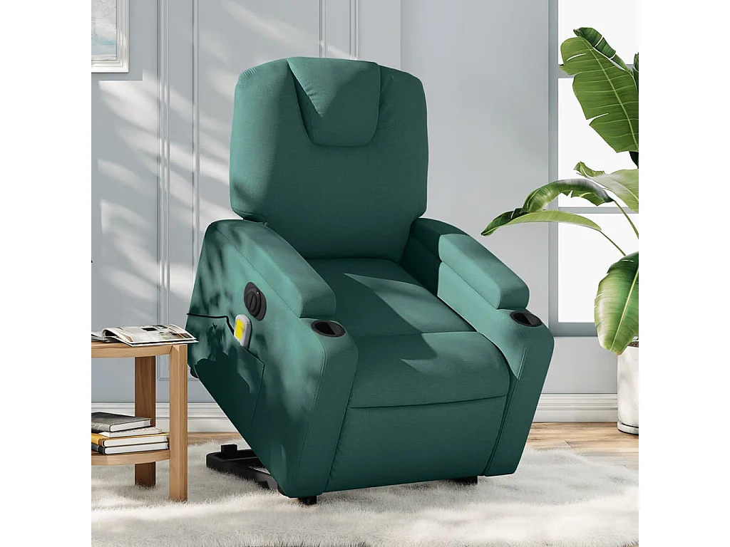Fauteuil inclinable de massage électrique Vert foncé Tissu