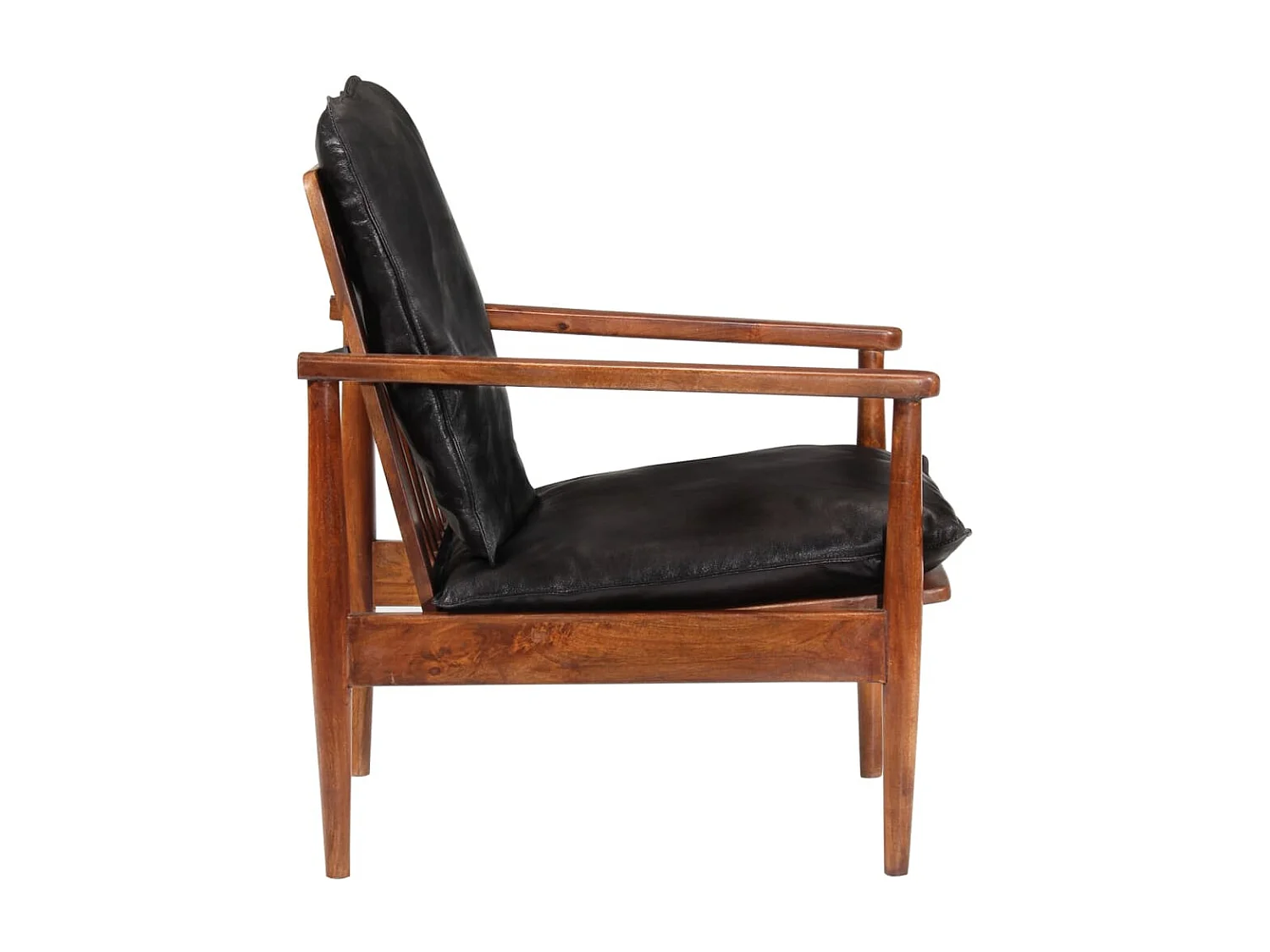 Sillón madera maciza acacia y cuero auténtico negro